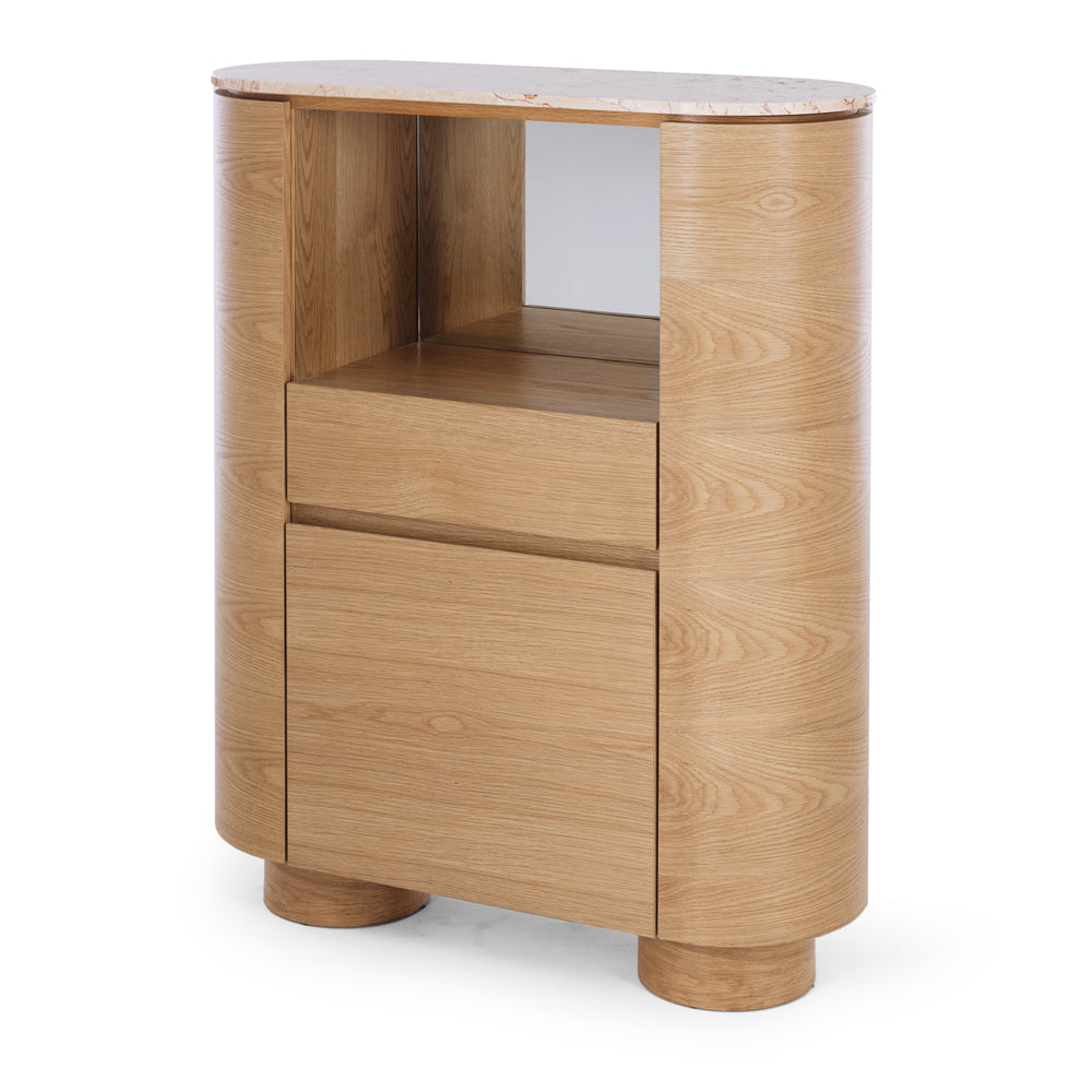 Akita Natural Oak Bar Cabinet  (Turkish Rose Top)