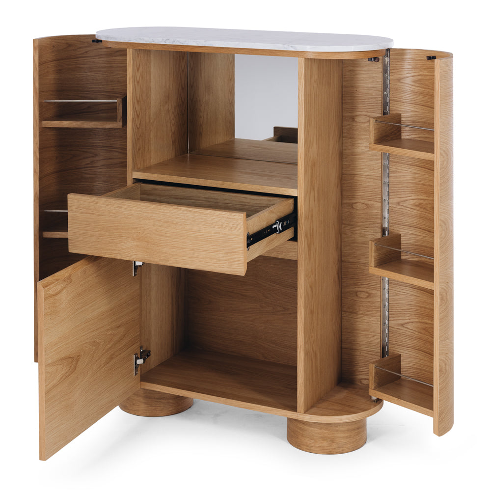 Akita Natural Oak Bar Cabinet (Marble Top)