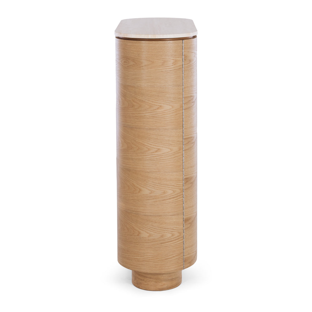 Akita Natural Oak Bar Cabinet (Travertine Top)
