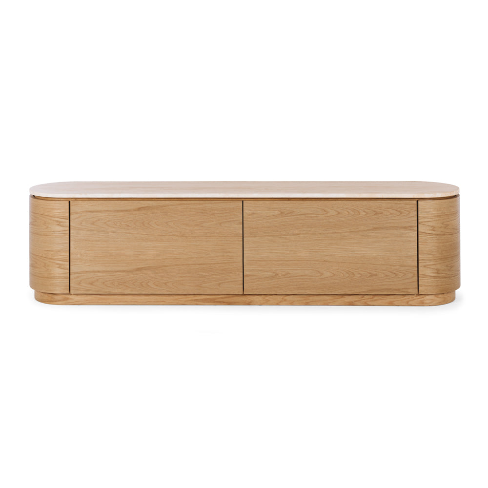Akita Natural Oak Entertainment Unit (Travertine Top)