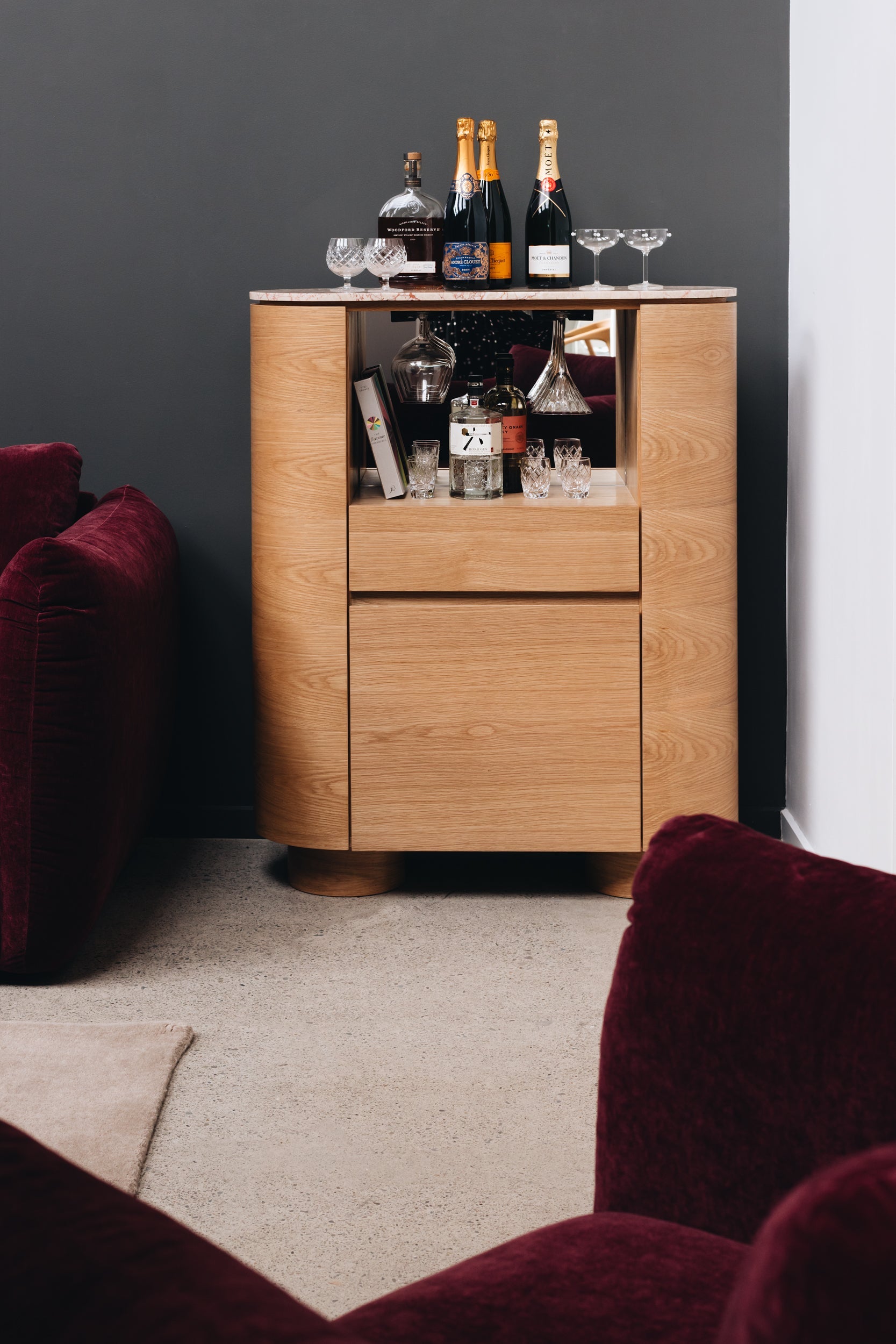 Akita Natural Oak Bar Cabinet  (Turkish Rose Top)