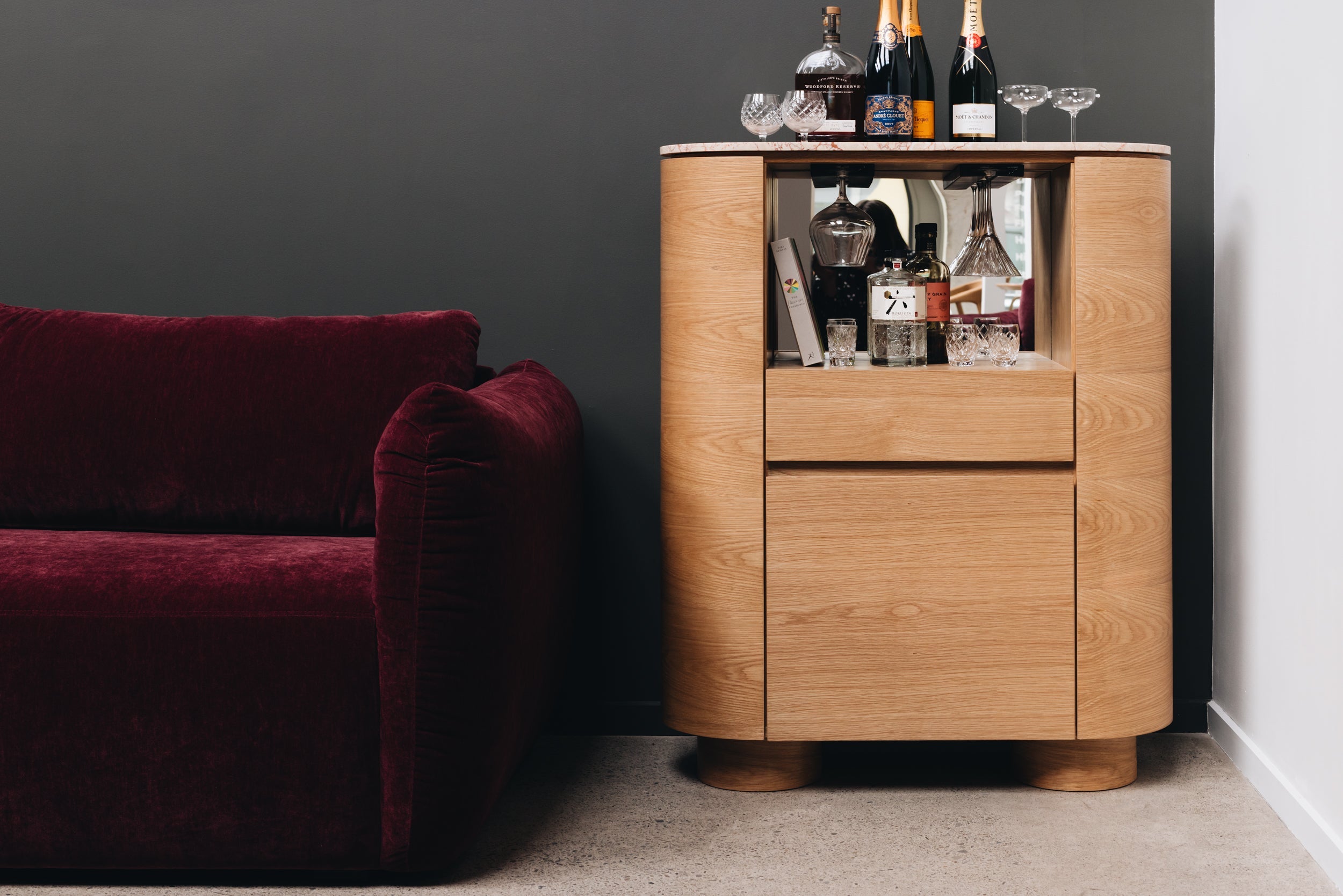 Akita Natural Oak Bar Cabinet  (Turkish Rose Top)