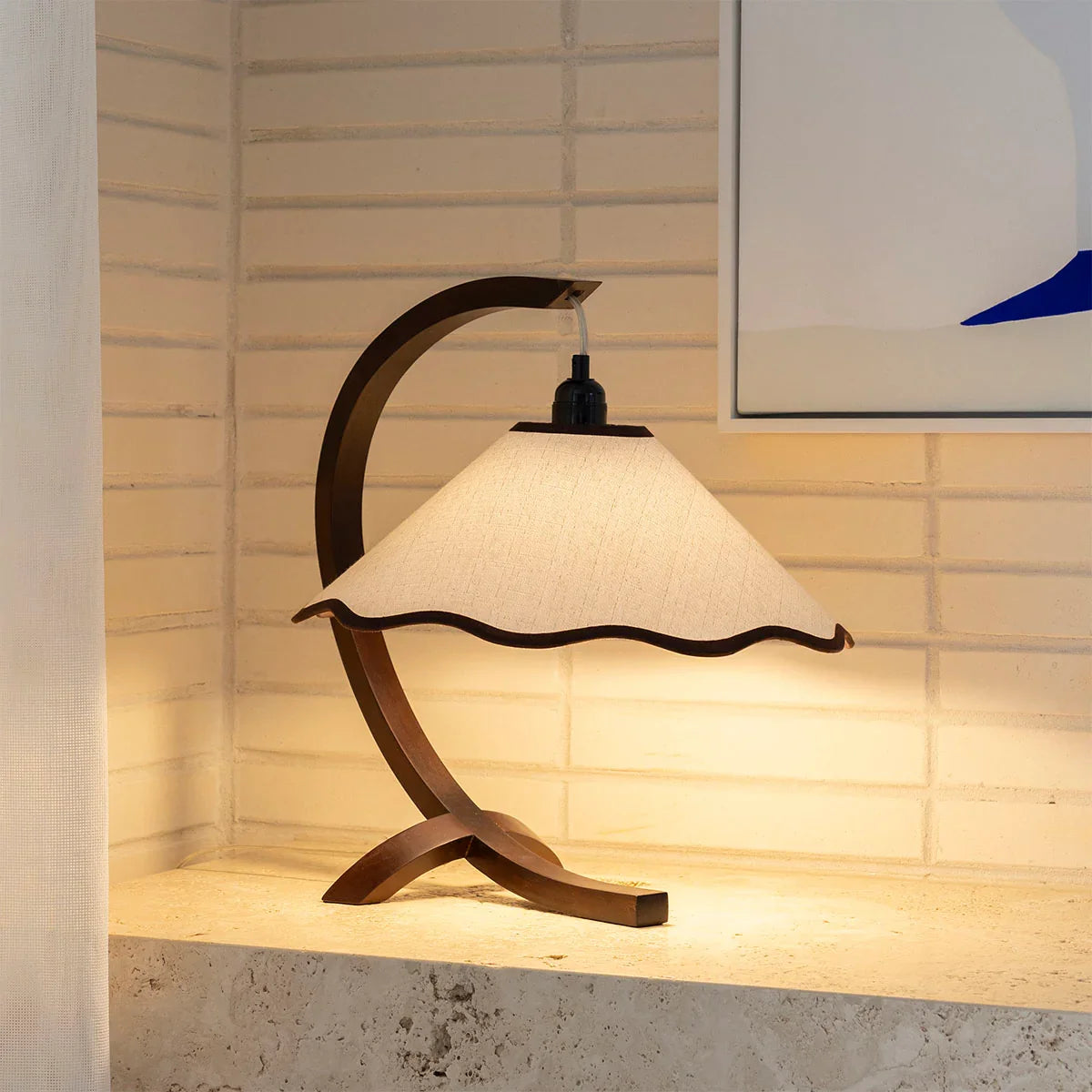 Kira Table Lamp - Walnut & Cream