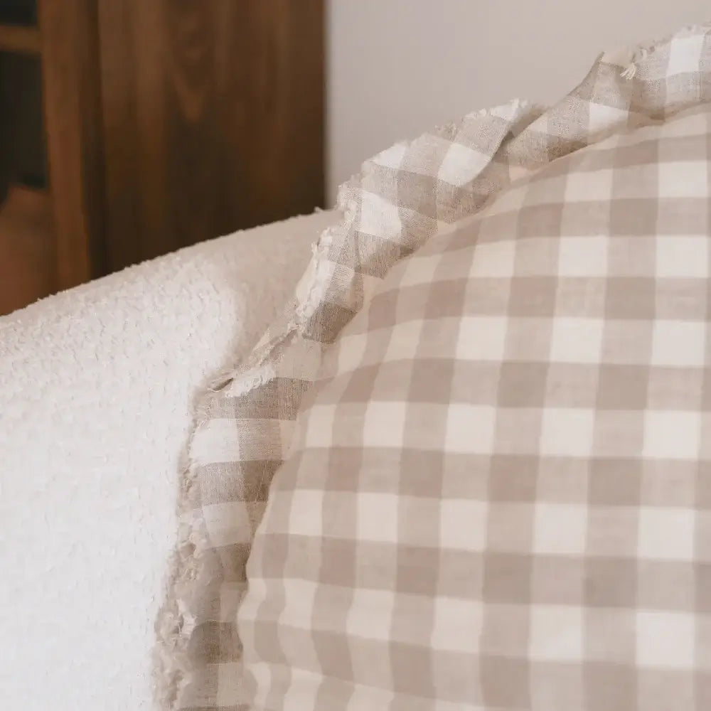 Flax Linen Round Feather Filled Cushion - Gingham
