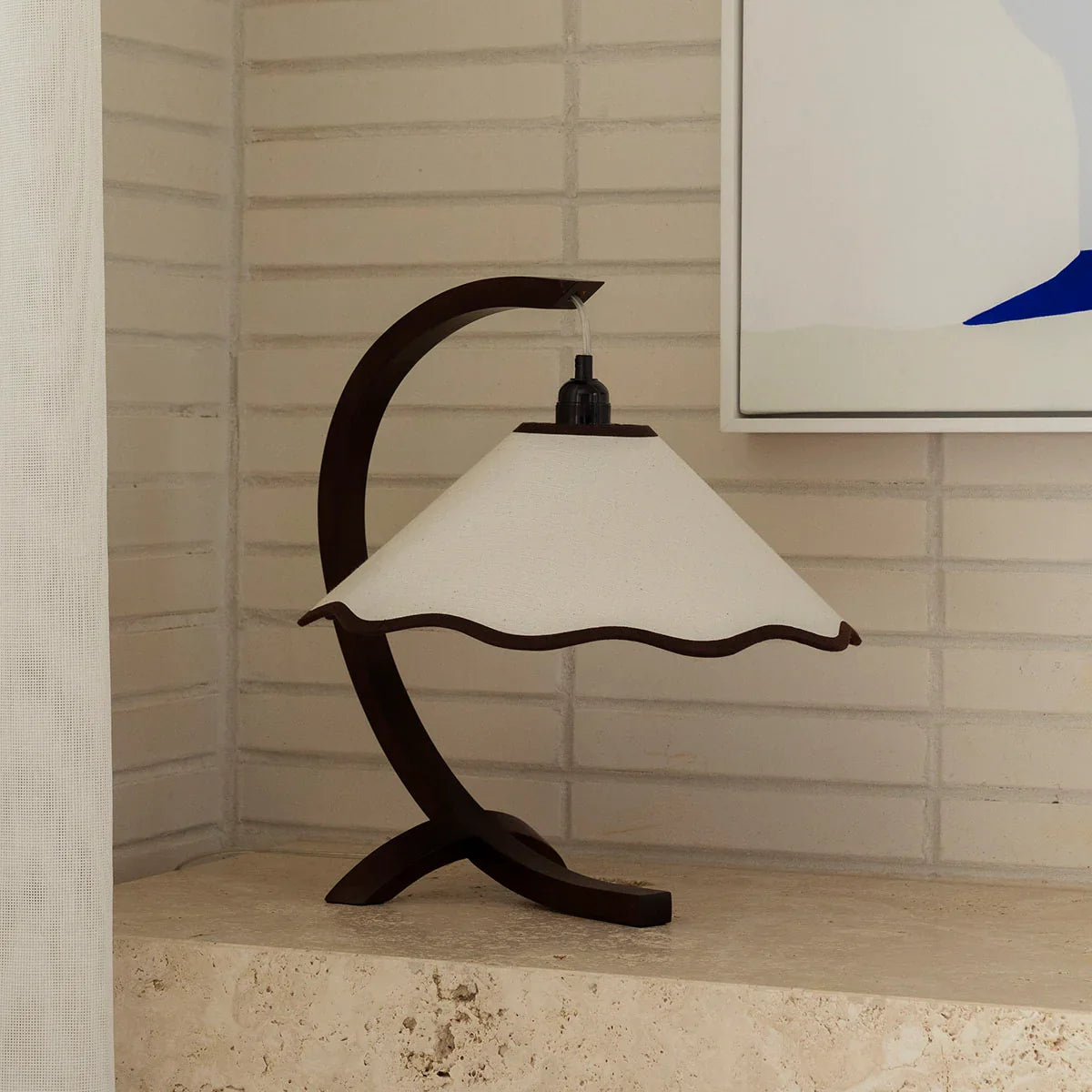 Kira Table Lamp - Walnut & Cream