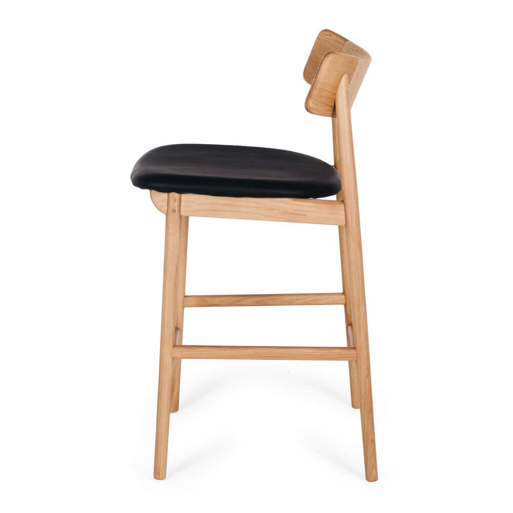 Niles High-back Bar Stool - Natural Oak / Black PU