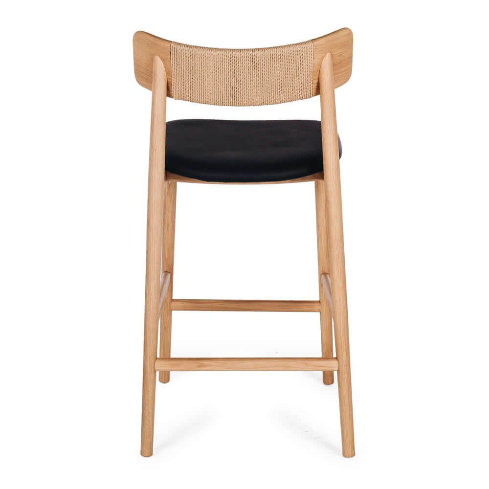 Niles High-back Bar Stool - Natural Oak / Black PU