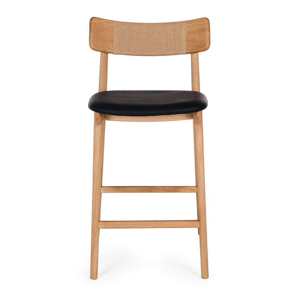 Niles High-back Bar Stool - Natural Oak / Black PU