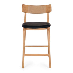 Niles High-back Bar Stool - Natural Oak / Black PU