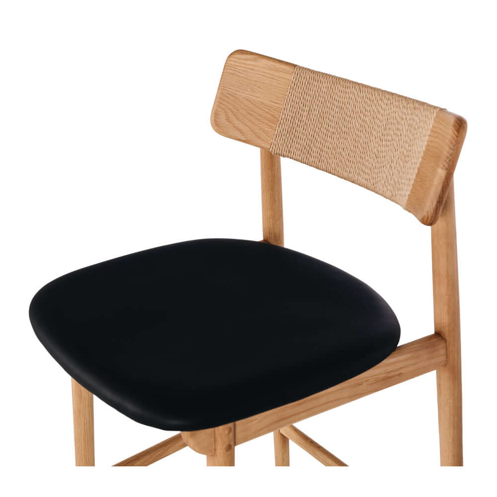 Niles High-back Bar Stool - Natural Oak / Black PU