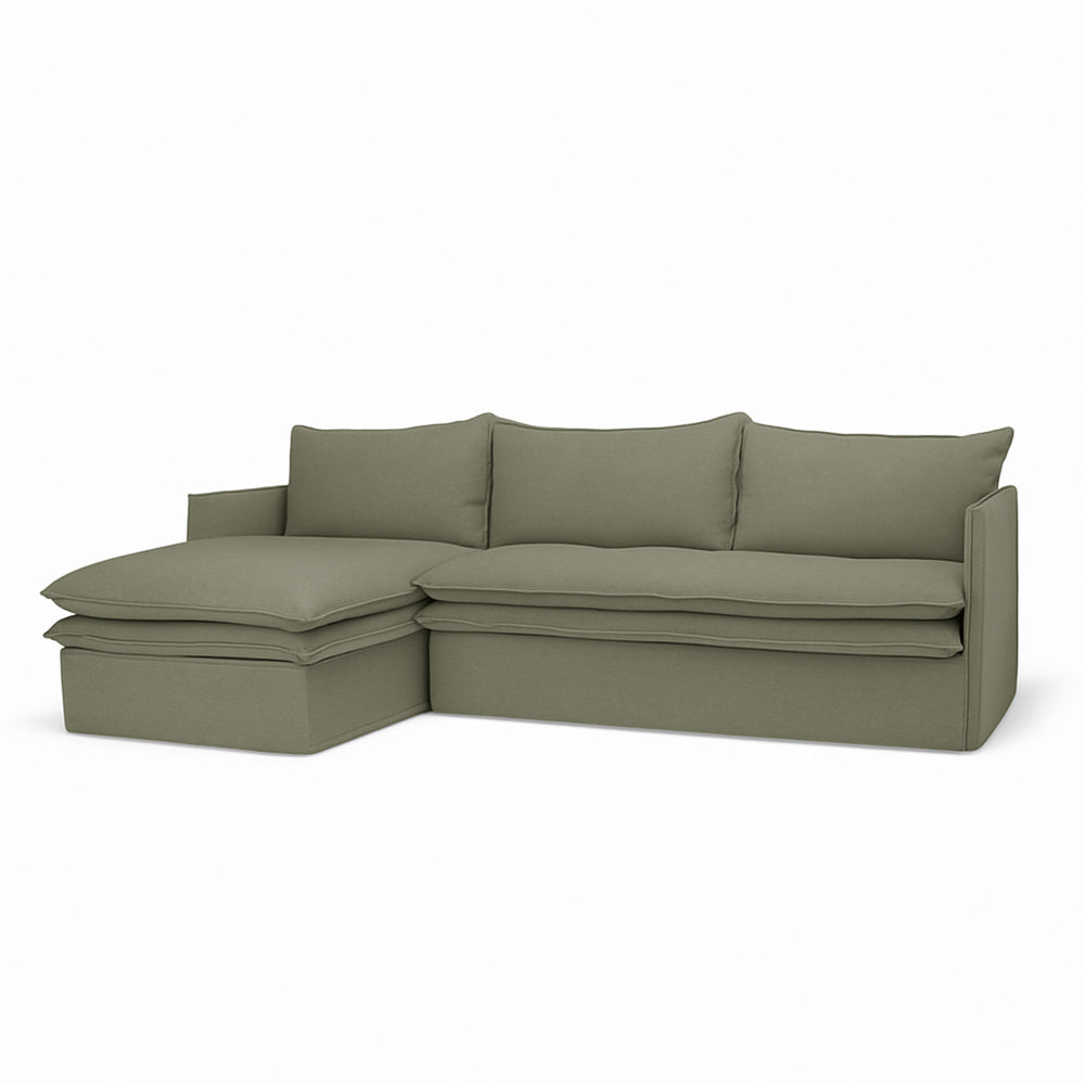 Hamilton 3 Seater Chaise Slipcover Sofa - Khaki (LHF)