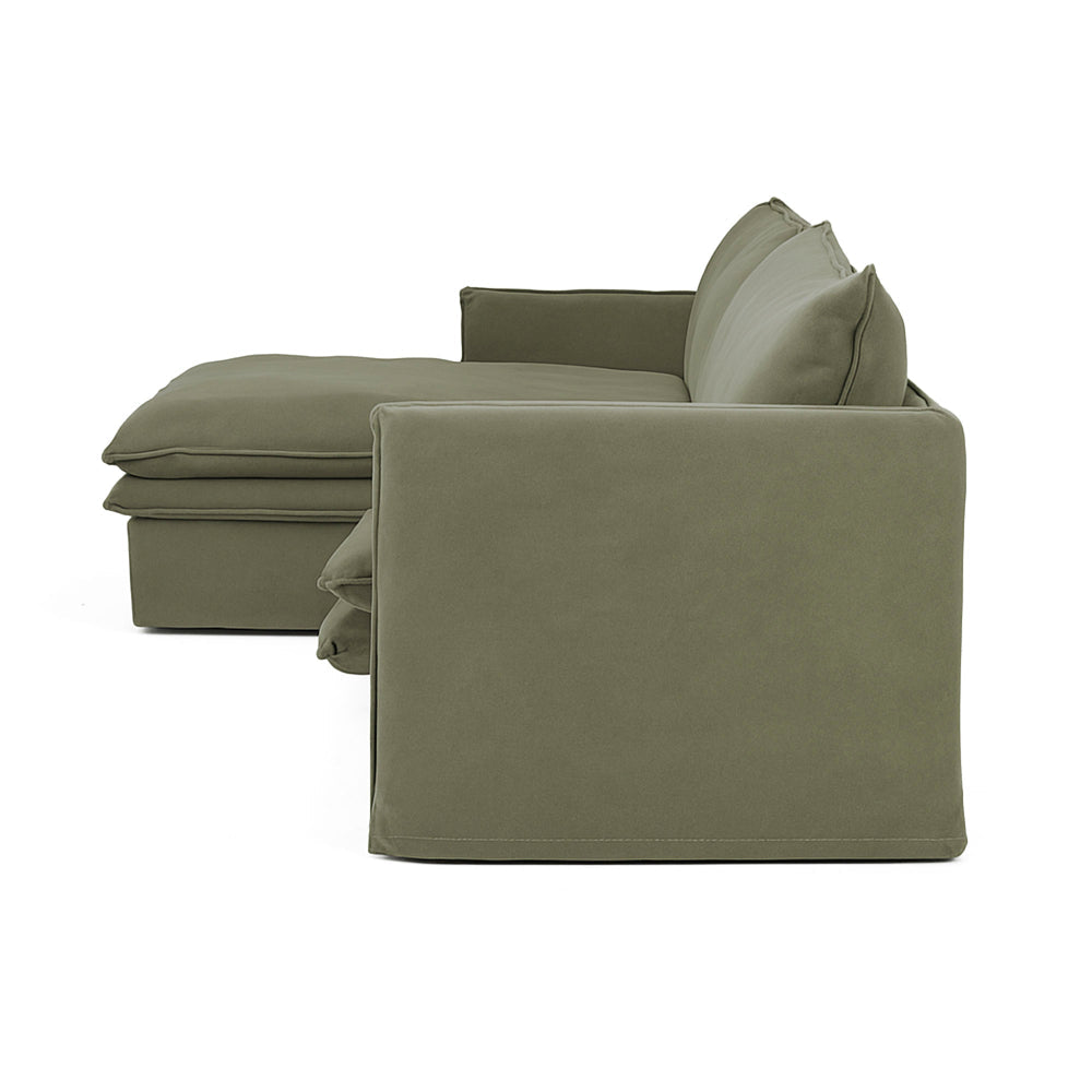 Hamilton 3 Seater Chaise Slipcover Sofa - Khaki (LHF)