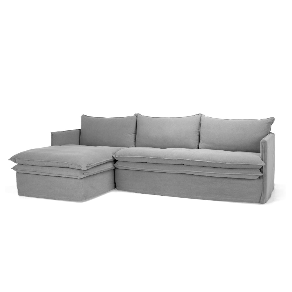 Hamilton 3 Seater Chaise Slipcover Sofa - Cement (LHF)