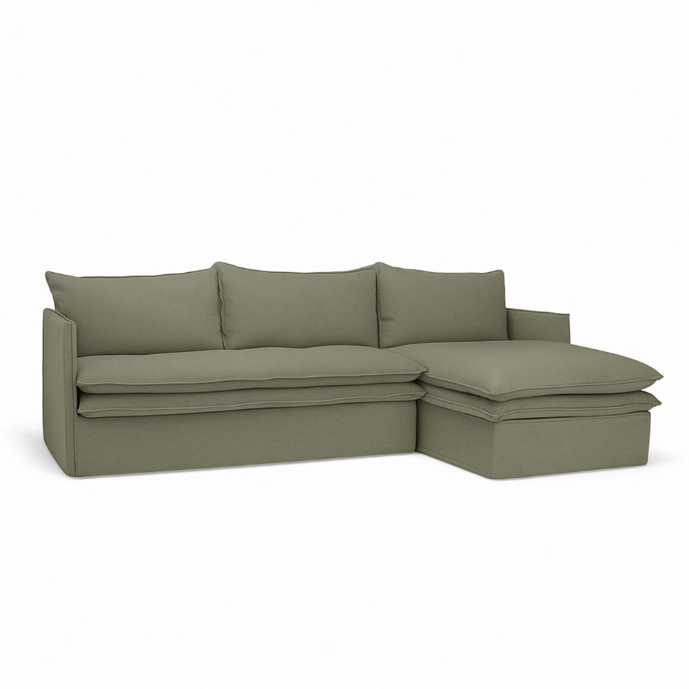 Hamilton 3 Seater Chaise Slipcover Sofa - Khaki (RHF)