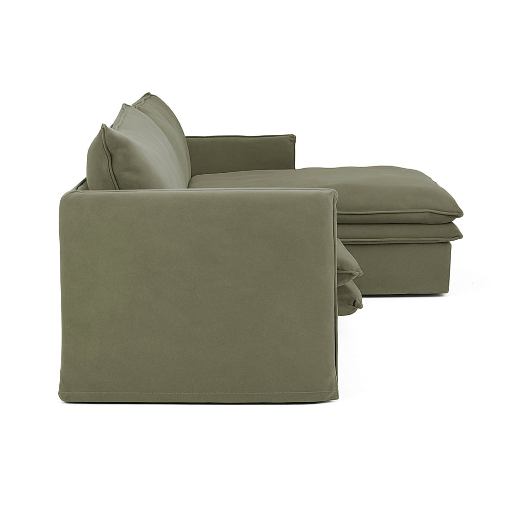 Hamilton 3 Seater Chaise Slipcover Sofa - Khaki (RHF)